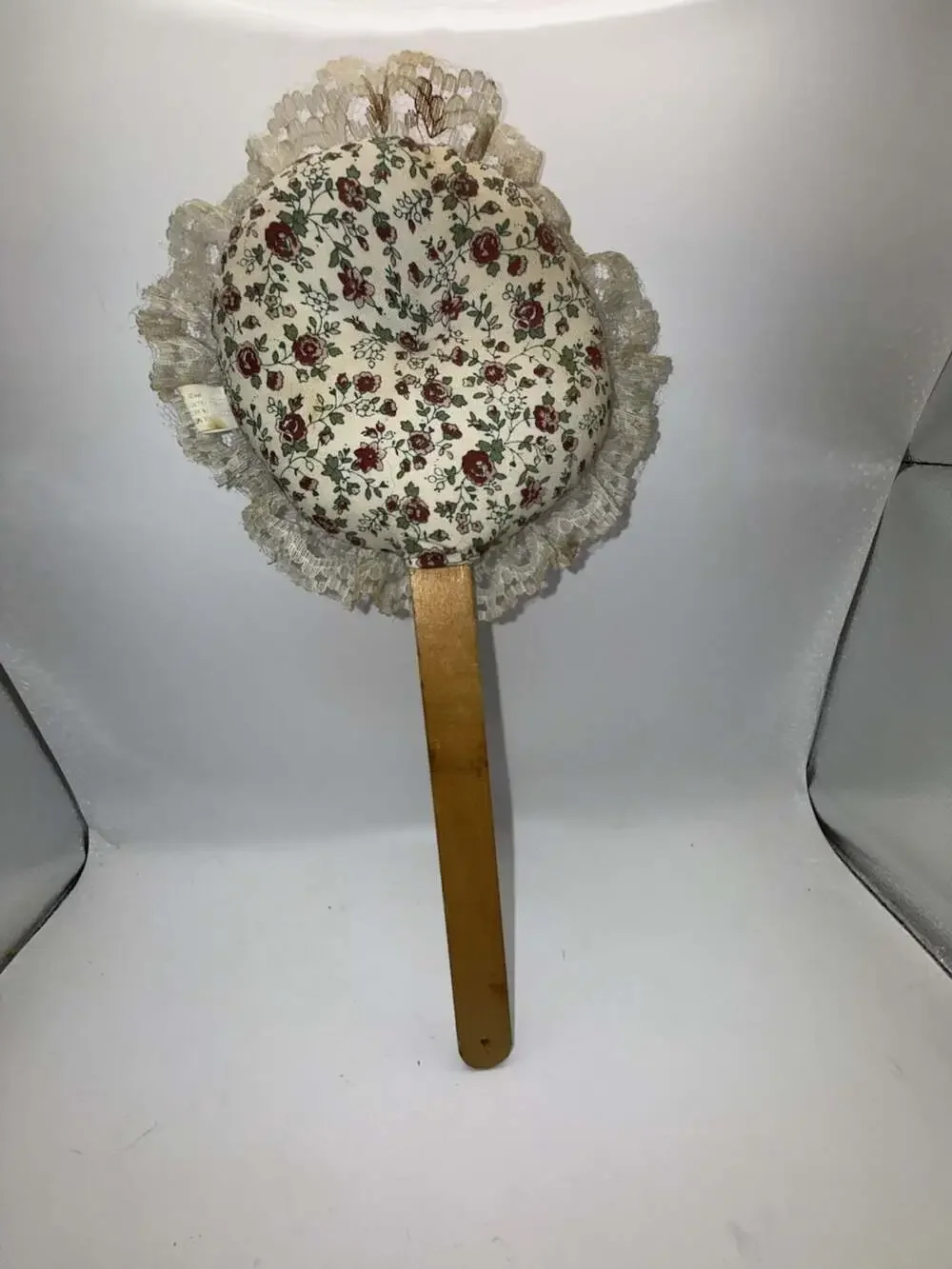 Vintage Floral Fabric and Lace Padded Paddle with Wooden Handle